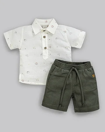 Conjunto Masc Camisa Off Carros e Bermuda Sarja G - Anjos Baby