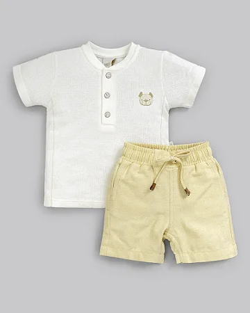 Conjunto Masc Camiseta Pug Dog e Bermuda Amarela M - Anjos Baby