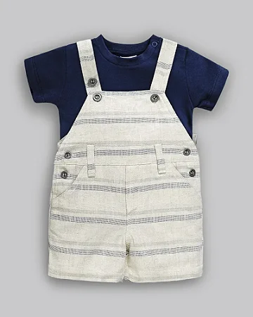 Conjunto Masc Camiseta Azul e Jardineira Areia M - Anjos Baby