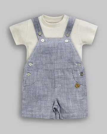 Conjunto Masc Camiseta Off e Jardineira Azul P - Anjos Baby