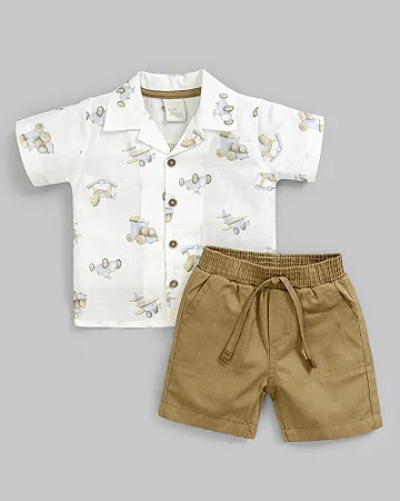 Conjunto Masc Camisa Off Brinquedos e Bermuda Marrom G - Anjos Baby