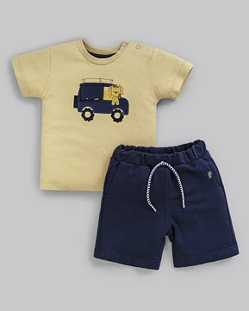 Conjunto Masc Camiseta Leão e Bermuda Azul G - Anjos Baby