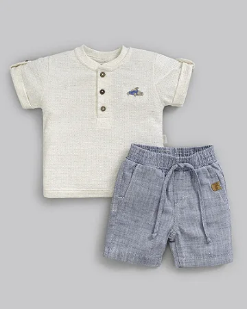 Conjunto Masc Camiseta e Bermuda Sarjinha G Azul - Anjos Baby