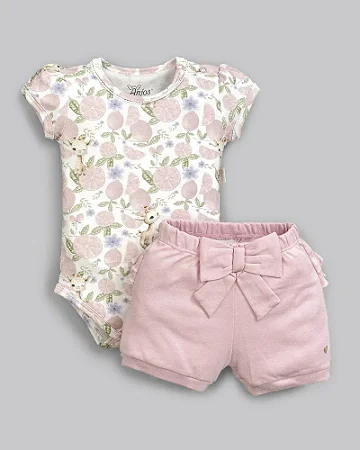 Conjunto Fem Body Limão Rosa e Short  Suedine RN - Anjos Baby