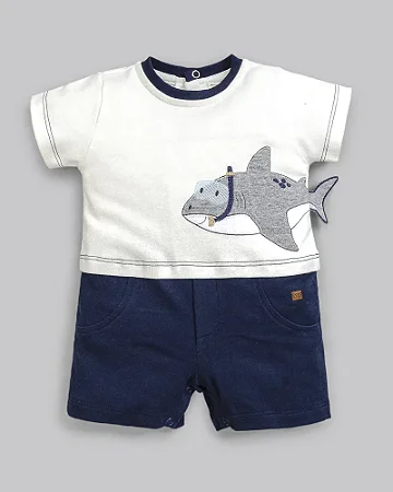 Macacão Curto Masc Tubarão Suedine P - Anjos Baby