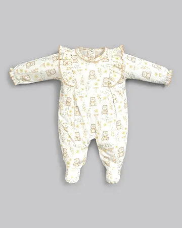 Macacão Fem Longo Babados Ursos RN - Anjos Baby