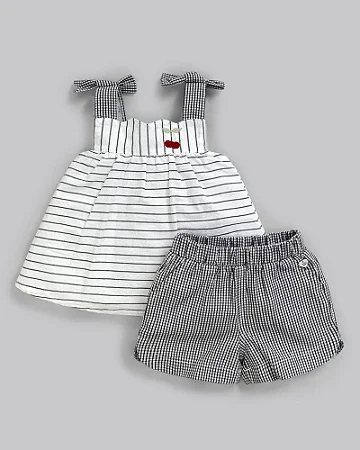 Conjunto Fem Bata e Short Anarruga Preto Listrado P - Anjos Baby