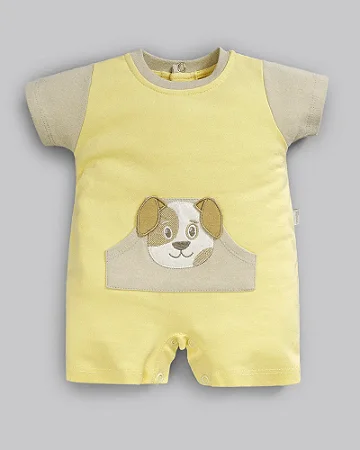 Macacão  Curto Masc Suedine Amarelo P- Anjos Baby