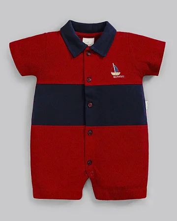 Macacão Curto Masc Piquet Vermelho e Azul Escuro M - Anjos Baby