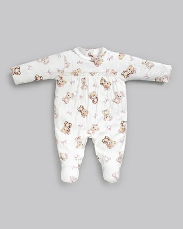 Macacão Fem Malha Anarruga Ursinhas RN - Anjos Baby