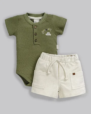 Conjunto Masc Body Verde Beep Beep e Short Moletom P - Anjos Baby