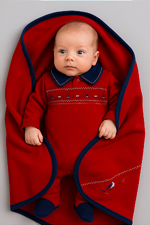 Saída Maternidade Masc C/ Gola Veleiros Vermelho P - Anjos Baby
