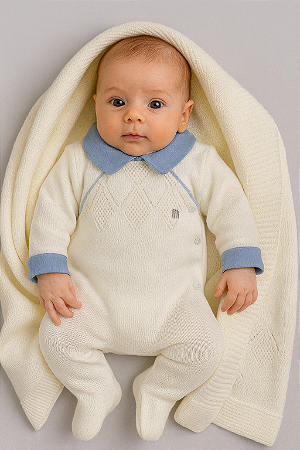 Saída Maternidade Masc Batizado C/ Detalhes Azuis - Noruega