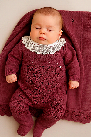 Saída Maternidade Fem Tricot Folha Malva C/ Gola Rendada - Noruega