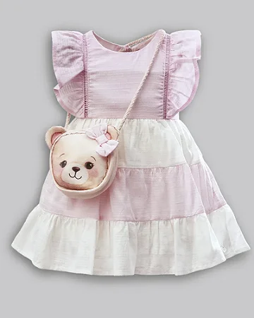 Vestido Maquinetado Rosa c/ Bolsa M - Anjos Baby