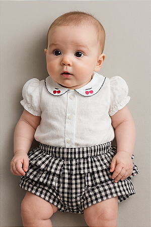 Conjunto Fem Body c/ Gola e Short Xadrez Preto P - Anjos Baby