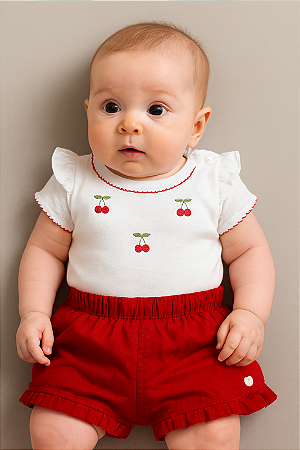 Conjunto Fem Body Cerejinhas e Short Vermelho M - Anjos Baby