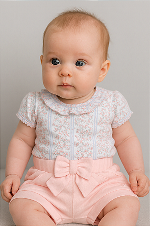 Conjunto Fem Body Florido e Short Suedine Rosa RN - Anjos Baby