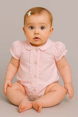 Body Fem Camisa Maquinetado Rosa M - Anjos Baby