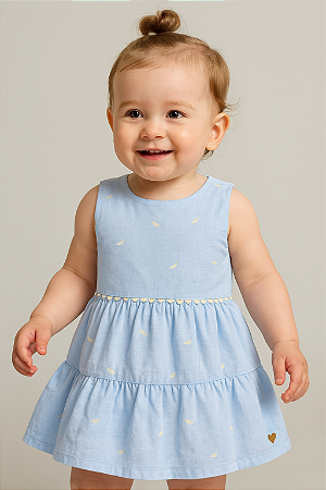 Vestido Maquinetado Penas Azul 01 - Anjos Baby