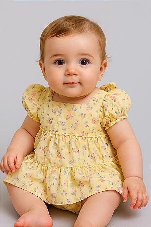 Vestido Maquinetado Amarelo Florido - Anjos Baby