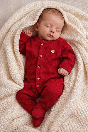 Macacão Unissex Canelado c/ Botões Vermelho M - Anjos Baby