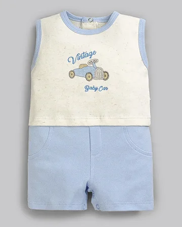 Macaquinho Masc Suedine Vintage Baby Car Azul P - Anjos Baby