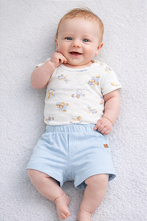 Conjunto Masc Body Off White Brinquedos e Short Azul P - Anjos Baby
