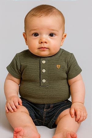 Conjunto Masc Body Verde e Short Sarja Bege P - Anjos Baby