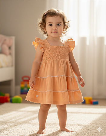 Vestido Malha Anarruga Coral - Anjos Baby