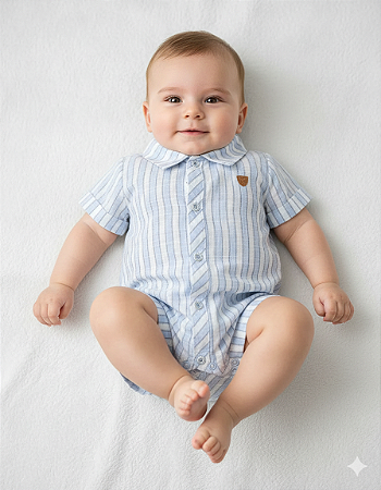 Macacão Curto Masc Maquinetado Listrado Azul P- Anjos Baby