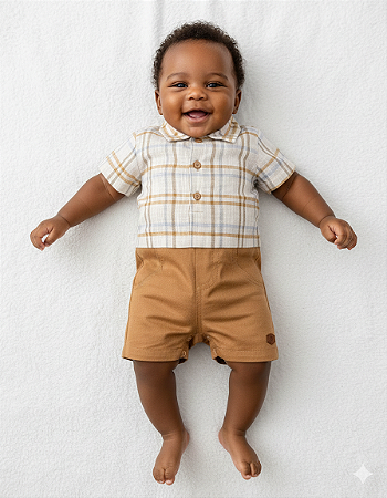 Macacão Curto Masc Maquinetado / Sarja Xadrez M - Anjos Baby