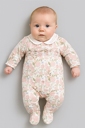 Macacão Fem Girafa e Limão Suedine Rosa RN - Anjos Baby