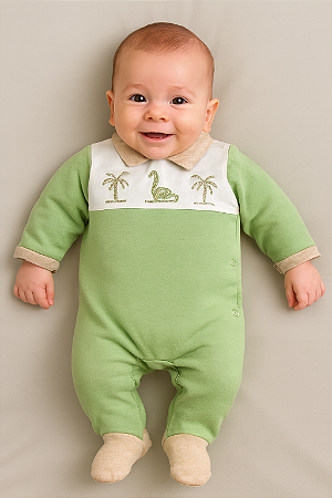 Macacão Masc Suedine Dino Verde RN - Anjos Baby