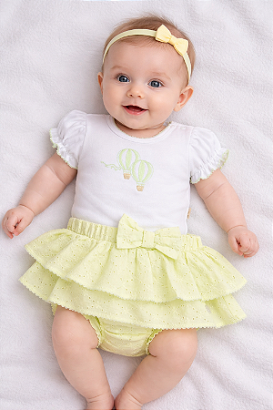 Conjunto Fem Body MC e Short Laise Verde M - Anjos Baby