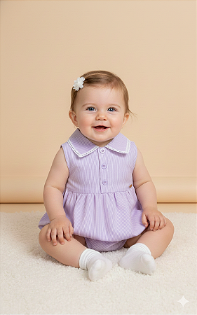 Body Fem C/ Gola Detalhada Listrado Lavanda M - Nini e Bambini