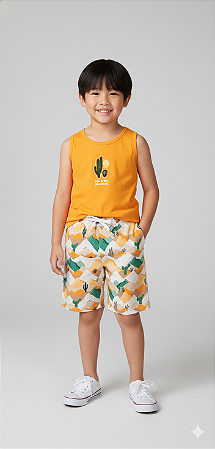 Conjunto Masc Regata Cacto e Bermuda Deserto - Jaca Lelé