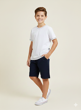 Conjunto Masc Camiseta Branca Rotação e Bermuda Azul 12 - Jaca Lelé