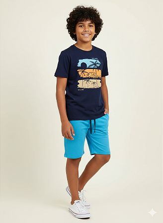 Conjunto Masc Camiseta Azul Marinho Sonhe e Bermuda Azul Claro 12 - Jaca Lelé