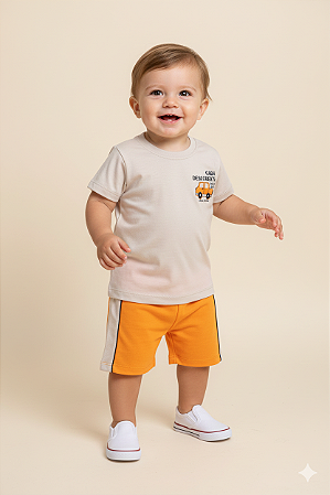 Conjunto Masc Camiseta Descoberta e Bermuda Laranja 01 - Jaca Lelé