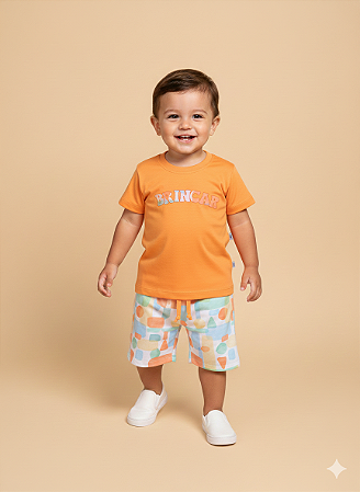 Conjunto Masc Camiseta Brincar e Bermuda Tactel Formas - Jaca Lelé