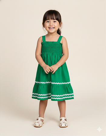 Vestido Tricoline Verde Alcinha 02 - Nini e Bambini