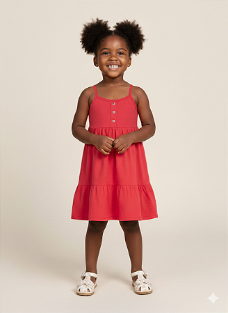 Vestido Malha Rosa Alcinha e Botões - Jaca Lelé