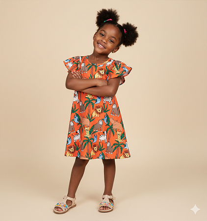 Vestido Manga Ampla Laranja Safari - Jaca Lelé