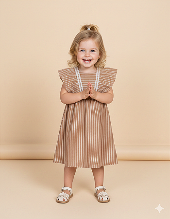 Vestido Manga Ampla Marrom Fio Tinto 02 - Nini e Bambini