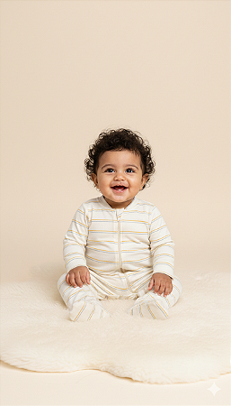 Macacão C/ Ziper Off White Listras Fio Tinto M - Nini e Bambini