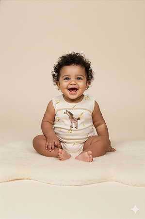 Macacão Curto Masc Bordado Girafas M - Nini e Bambini