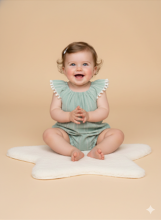 Macacão Curto Fem Manga c/ Pompom Verde M - Nini e Bambini