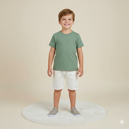 Conjunto Masc Camiseta Verde e Bermuda Areia Neo Mint - Grow Up