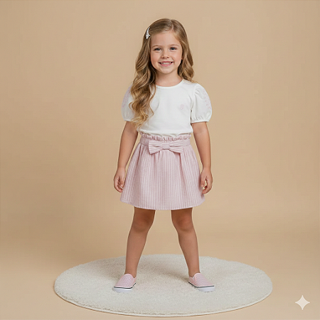 Conjunto Bata Creme e Short Rosa Romantique - Grow Up